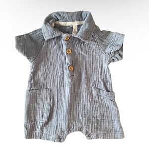 NWOT Blue Baby Romper with Wooden Buttons